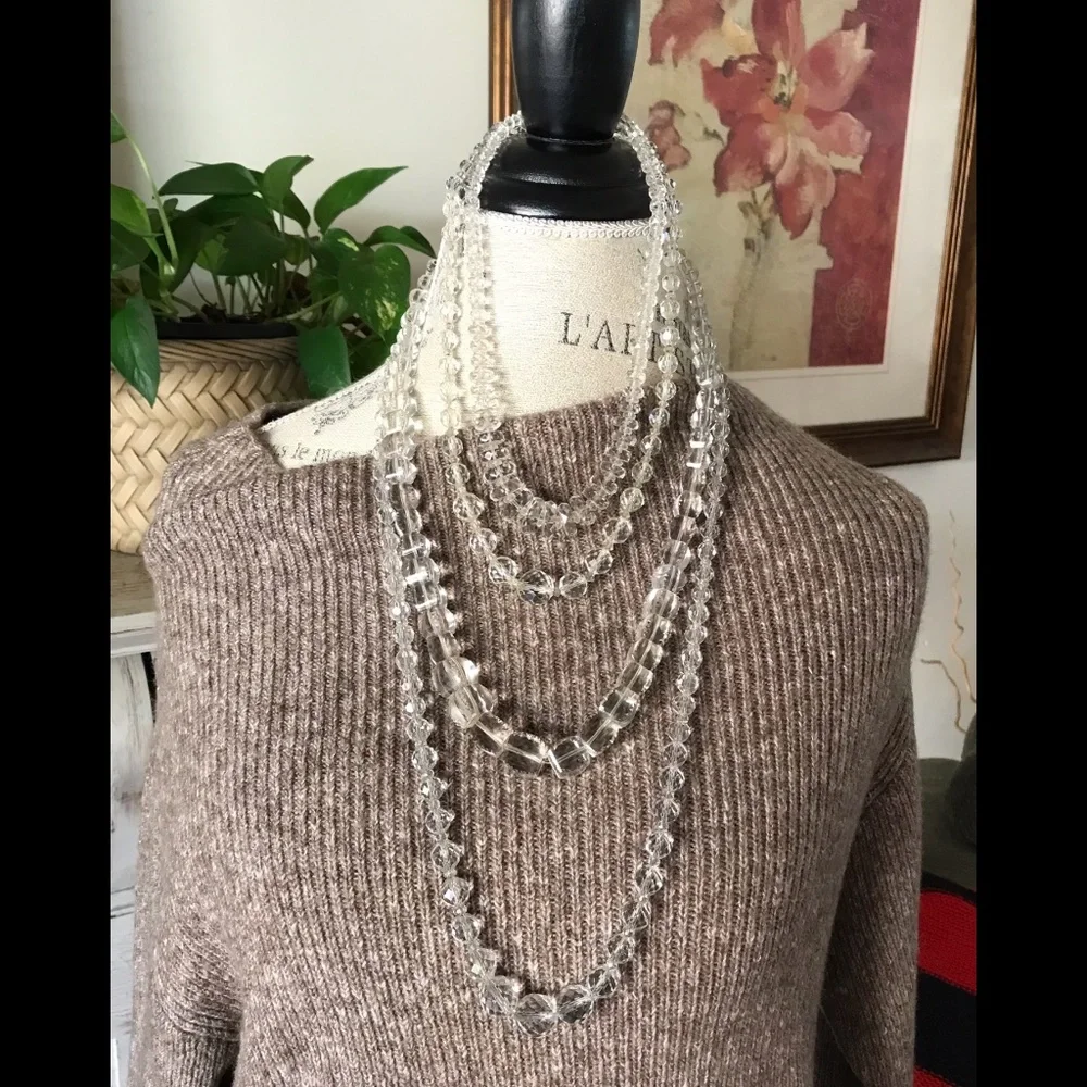 Suite of Four Antique Vintage Rock Crystal Varied Layering Necklaces
